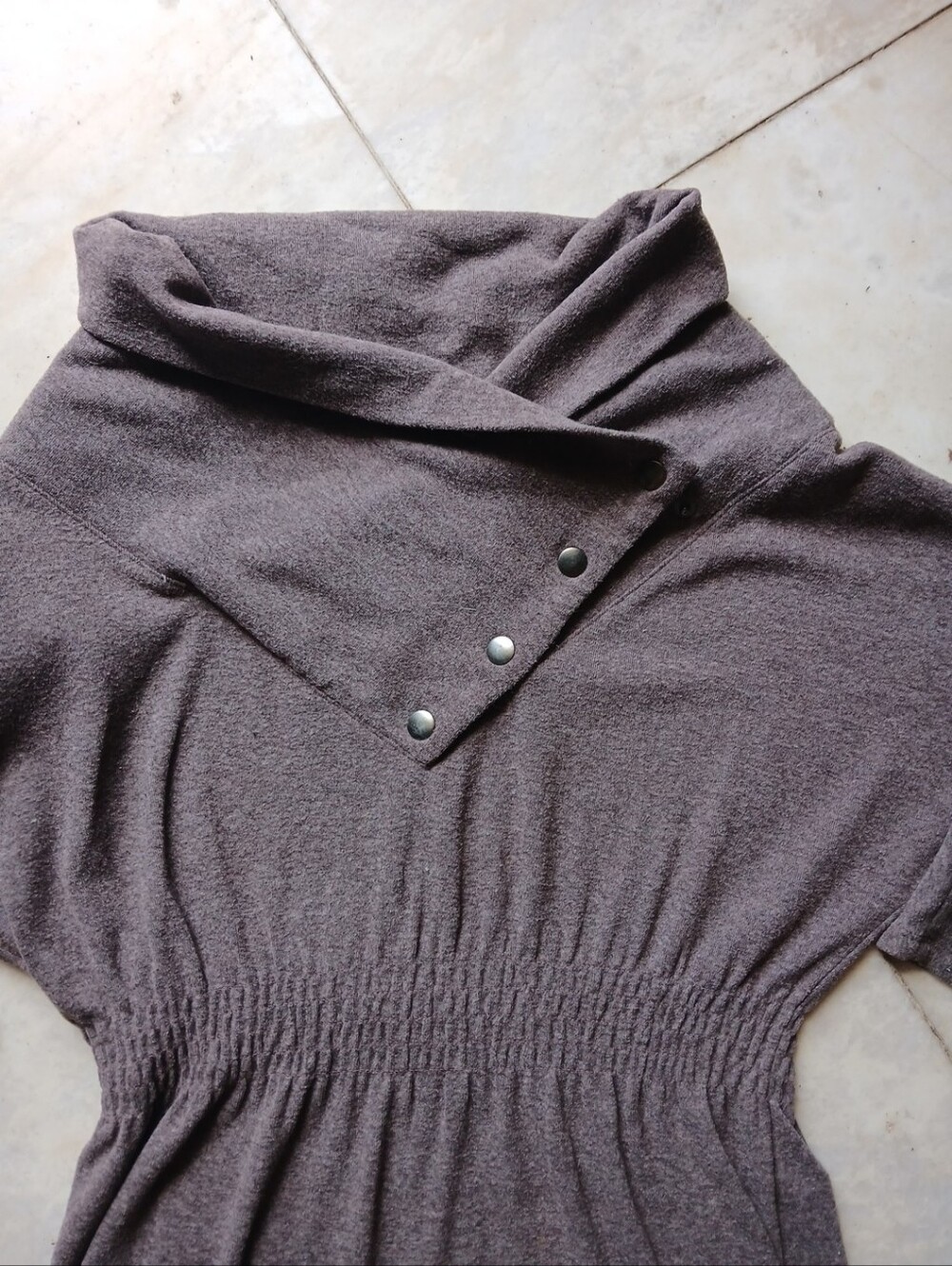FOSSIL unique Chic Knit Mini Dress w Snap-Open Funnel Neck